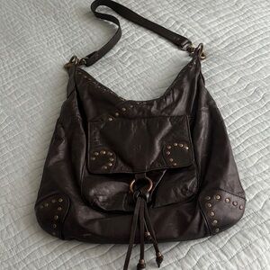 Vintage Distressed 1990’s Soft, Black Leather Shoulder Bag Metal Studs Argentina